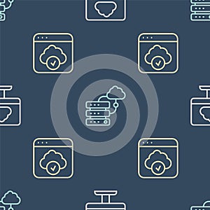 Set line Cloud technology data transfer, and Network cloud connection on seamless pattern. Vector