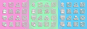 Set line Cloud technology data transfer, Processor with CPU, Broken file, Server, Data, Web Hosting, Social network