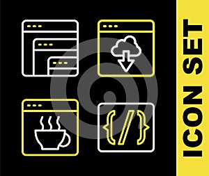 Set line Cloud technology data transfer, Programming language syntax, Software and icon. Vector