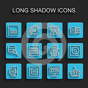 Set line Cloud technology data transfer, Server, Data, Web developer programming code, Algorithm, Artificial