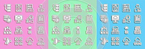 Set line Cloud technology data transfer, Server, Data, Web Hosting, report, Network cloud connection, and icon. Vector