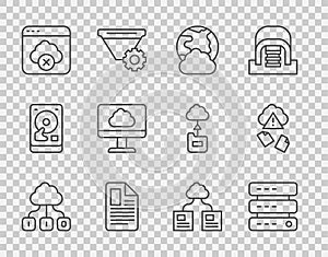 Set line Cloud technology data transfer, Server, Data, Web Hosting, Social network, File document, Failed access cloud