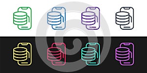 Set line Cloud technology data transfer and storage icon isolated on black and white background. Vector