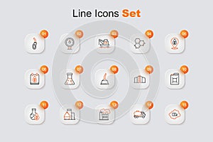 Set line CO2 emissions in cloud, Tanker truck, Oil and gas industrial factory, tank storage, petrol test tube, Canister