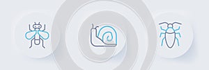 Set line Cockroach, Snail and Insect fly icon. Vector