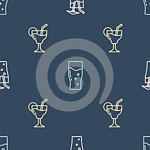 Set line Cocktail, and Glass of beer on seamless pattern. Vector