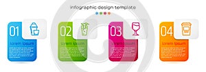 Set line Cocktail shaker, , Wine glass and Coffee cup to go. Business infographic template. Vector