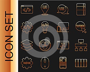 Set line Color palette guide, Site map, Web and graphic design, UI UX, Front end development, and Monitor mobile icon