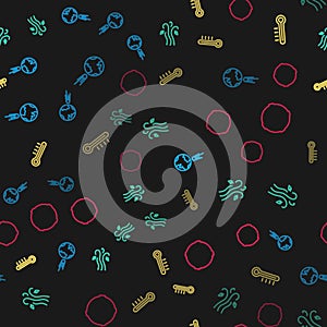 Set line Comet falling down fast, Wind, Meteorology thermometer and Moon on seamless pattern. Vector