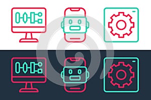 Set line Computer api interface, Algorithm and Chat bot icon. Vector