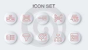 Set line Computer api interface, Binary code, Algorithm, Artificial intelligence AI, Neural network, Funnel filter and