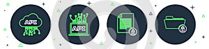 Set line Computer api interface, Document and lock, Cloud and Folder icon. Vector