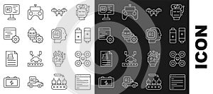 Set line Computer api interface, Drone, Battery, Robot setting, Software and Humanoid robot icon. Vector