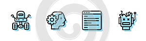 Set line Computer api interface, Mars rover, Humanoid robot and Broken icon. Vector