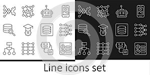 Set line Computer api interface, Neural network, Artificial intelligence robot, Graduation cap, Server, Data and icon