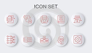 Set line Computer api interface, Neural network, Artificial intelligence robot, Humanoid, Server, Data, Binary code and