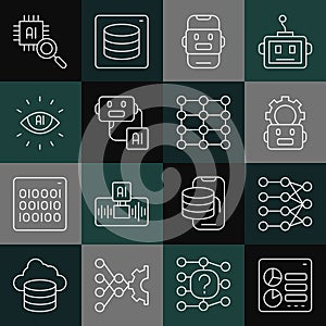 Set line Computer api interface, Neural network, Robot setting, Chat, Artificial intelligence robot, AI, Processor CPU