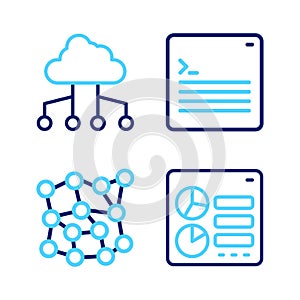 Set line Computer api interface, Neural network, Web developer programming code and Network cloud connection icon