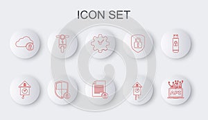 Set line Computer api interface, Retro wall watch, Time Management, Cloud computing lock, Electric scooter, Shield