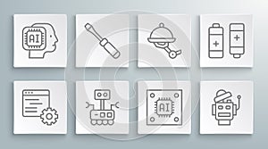 Set line Computer api interface, Screwdriver, Robot, Processor with microcircuits CPU, Waiter robot, Battery and