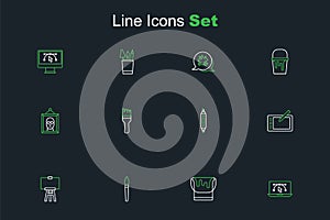 Set line Computer with design program, Paint bucket, brush, Wood easel, Graphic tablet, Marker pen, and Picture icon