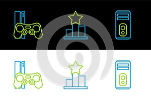Set line Computer, Game console with joystick and Star icon. Vector