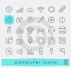 Set of line computer icons.