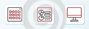 Set line Computer monitor, Binary code and api interface icon. Vector