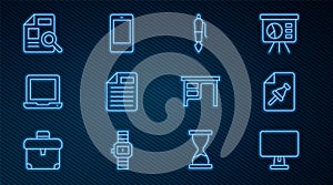 Set line Computer monitor, Note paper with push button, Fountain pen nib, File document, Laptop, Document graph chart