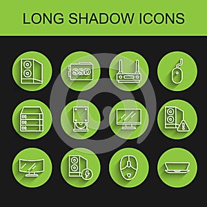 Set line Computer monitor screen, Case of computer, mouse, Laptop, Optical disc drive, and icon. Vector