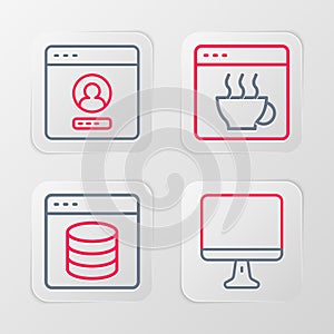Set line Computer monitor screen, Server, Data, Web Hosting, Software and Create account icon. Vector