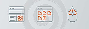 Set line Computer mouse, Debugging and Browser files icon. Vector