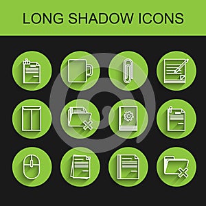 Set line Computer mouse, File document, and binder clip, Delete folder, paper and User manual icon. Vector