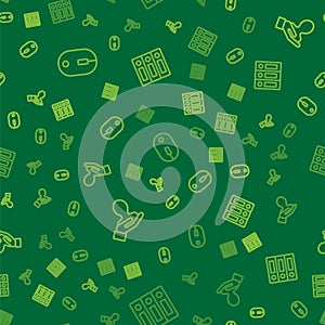 Set line Computer mouse, Hand for search a people and Office folders on seamless pattern. Vector