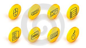 Set line Computer mouse, RAM, random access memory, Hard disk drive HDD, Case of computer, Server, Data, Web Hosting