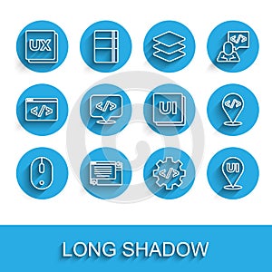 Set line Computer mouse, UI or UX design, Front end development, and icon. Vector