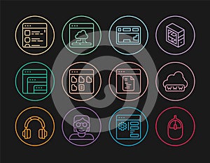 Set line Computer mouse, Web development, Keyboard, Browser files, Software, and Cloud technology data transfer icon
