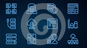 Set line Computer network, Data analysis, Network cloud connection, Cloud computing lock, Server, Hierarchy organogram