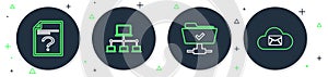 Set line Computer network, FTP operation successful, Unknown document and Cloud mail server icon. Vector