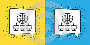 Set line Computer network icon isolated on yellow and blue background. Laptop network. Internet connection. Vector