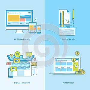 Set of line concept icons for web and graphic design, internet marketing
