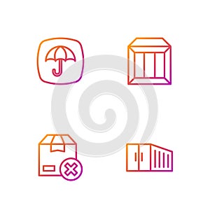 Set line Container, Carton cardboard box, Delivery package with umbrella and . Gradient color icons. Vector