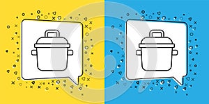 Set line Cooking pot icon isolated on yellow and blue background. Boil or stew food symbol. Vector