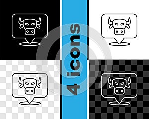 Set line Cow head icon isolated on black and white, transparent background. Vector