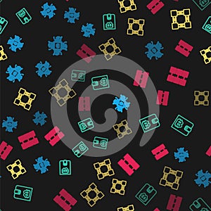 Set line CPU mining farm, Cryptocurrency wallet, Blockchain technology and Mining on seamless pattern. Vector