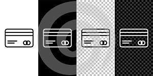 Set line Credit card icon isolated on black and white background. Online payment. Cash withdrawal. Financial operations