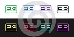 Set line Credit card icon isolated on black and white background. Online payment. Cash withdrawal. Financial operations