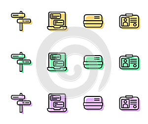 Set line Credit card, Road traffic sign, Taxi mobile app and driver license icon. Vector