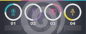 Set line Cross ankh, Eye of Horus on monitor and . Business infographic template. Vector