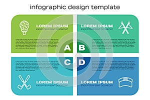 Set line Crossed golf club, Golf ball on tee, Sun visor cap and flag. Business infographic template. Vector